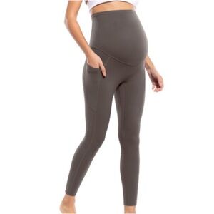 Maternity Fleece Lined Leggings With Pockets, High Waist Workout Dark Grey Large